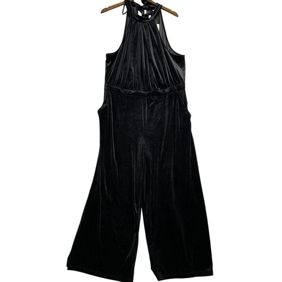 New Women’s Size XXL Black Velvet Jumpsuit High neck Halter A New Day 1605 - Picture 4 of 11